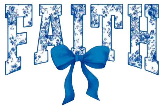 DTF Print Faith Blue Floral with Bow