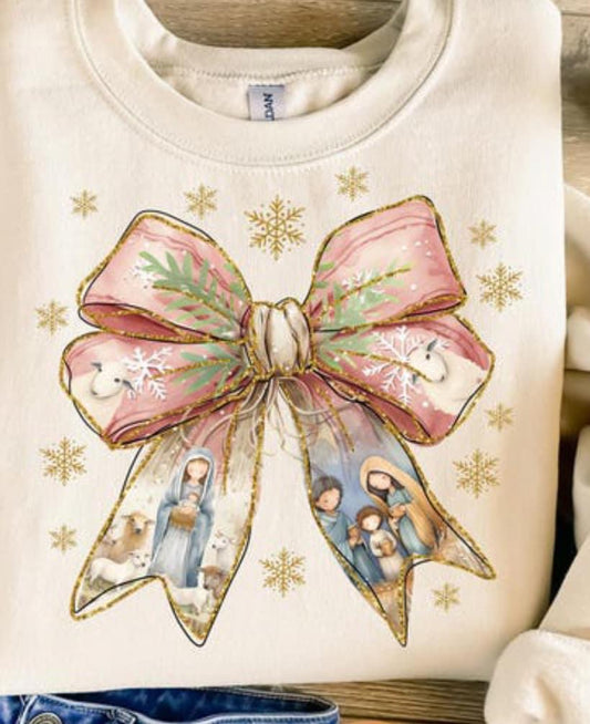 Coquette Bow with Nativity Scene