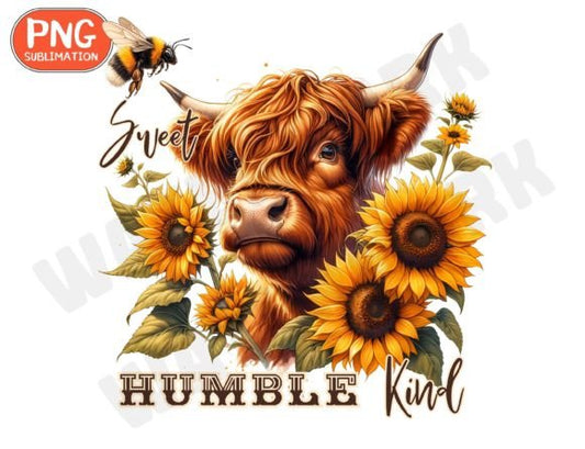Sweet Humble Kind Highland Cow DTF print